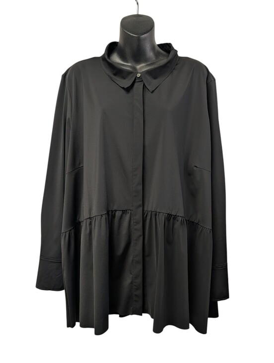 Lysse Tops - Lysse Black Peplum Button Up Tunic Shirt NWT 3X Plus Ruffle Hem Long Sleeve